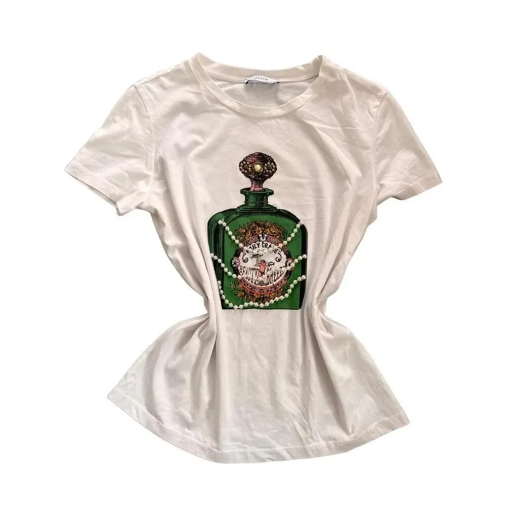 Zara White Perfume Graphic Baby Tee